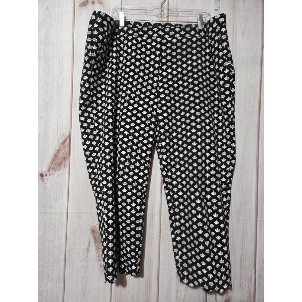 Black & White Patterned Slim Cropped‎ Pants Career Casual Talbots Ladies 18W
